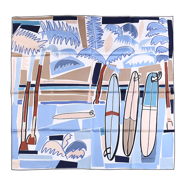 hermes(爱马仕) #浅蓝色帆船图案真丝丝巾90*90cm