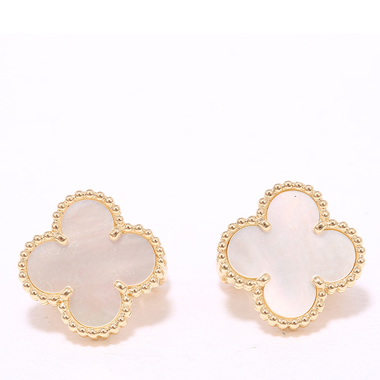 van cleef & arpels(梵克雅宝) vintage alhambra系列18k金白贝母耳夹