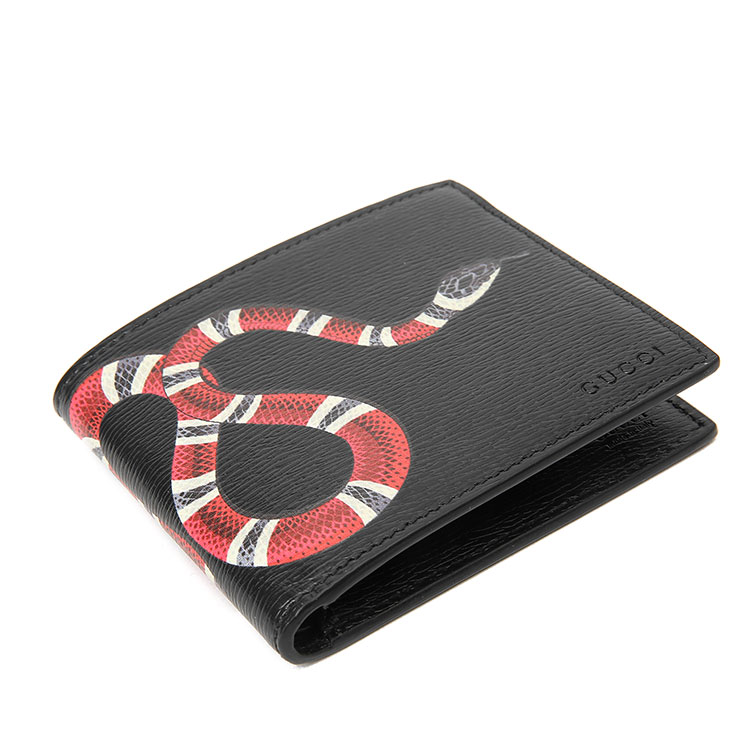 gucci(古驰) 黑色皮质蛇形图案短款两折钱夹