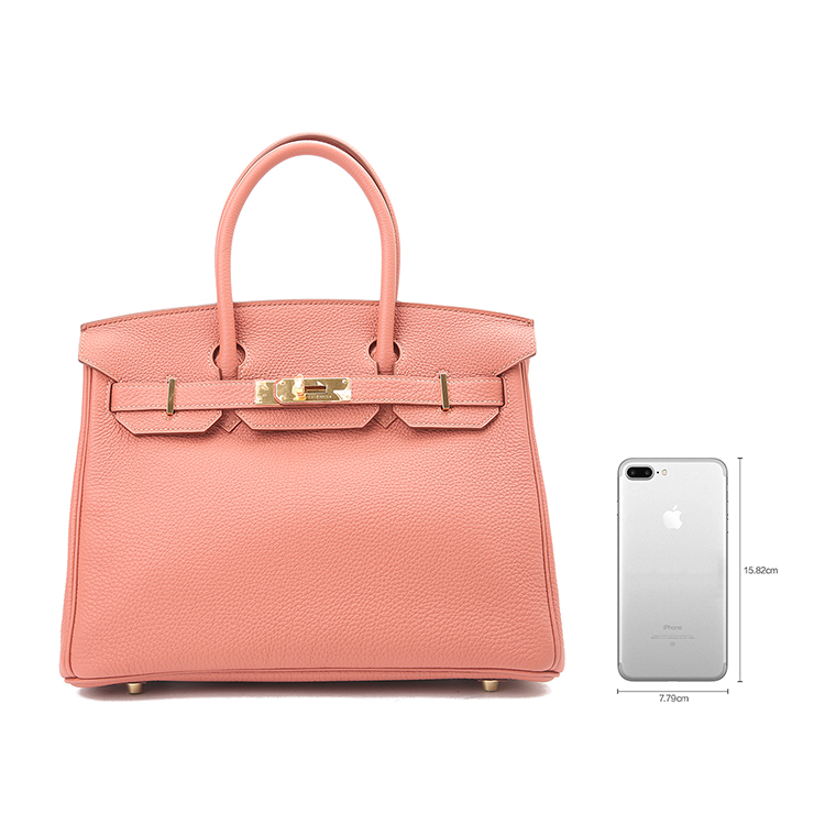 hermes(爱马仕) 3l玫瑰茶粉色皮质金扣手提包birkin30