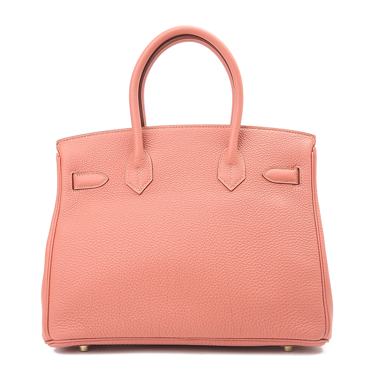hermes(爱马仕) 3l玫瑰茶粉色皮质金扣手提包birkin30