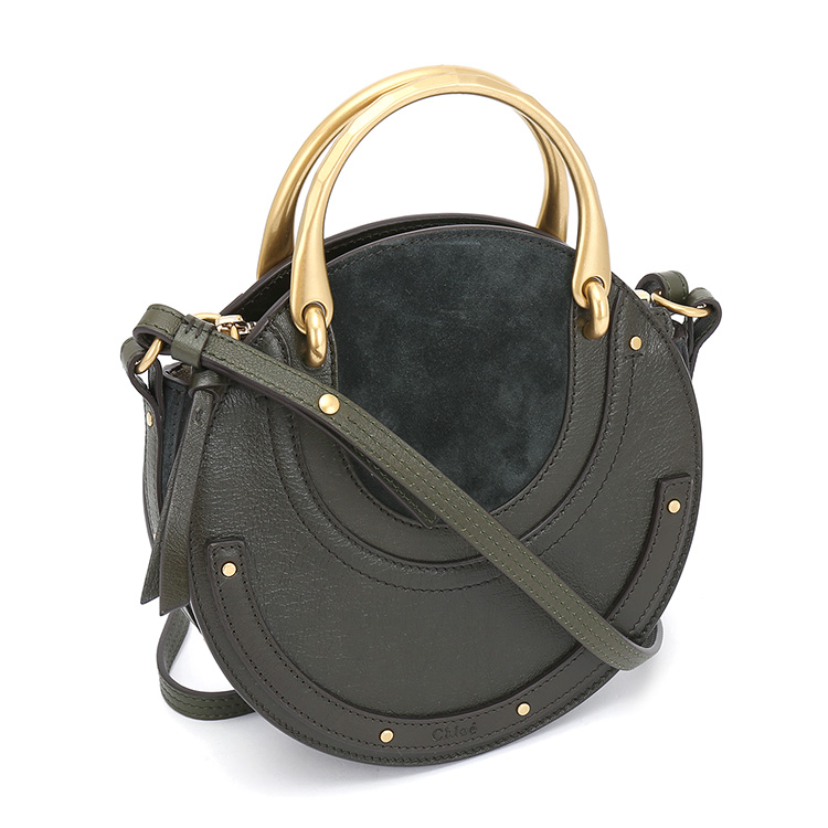chloe(克洛伊) 女士经典款墨绿色pixie皮质圆形斜挎包