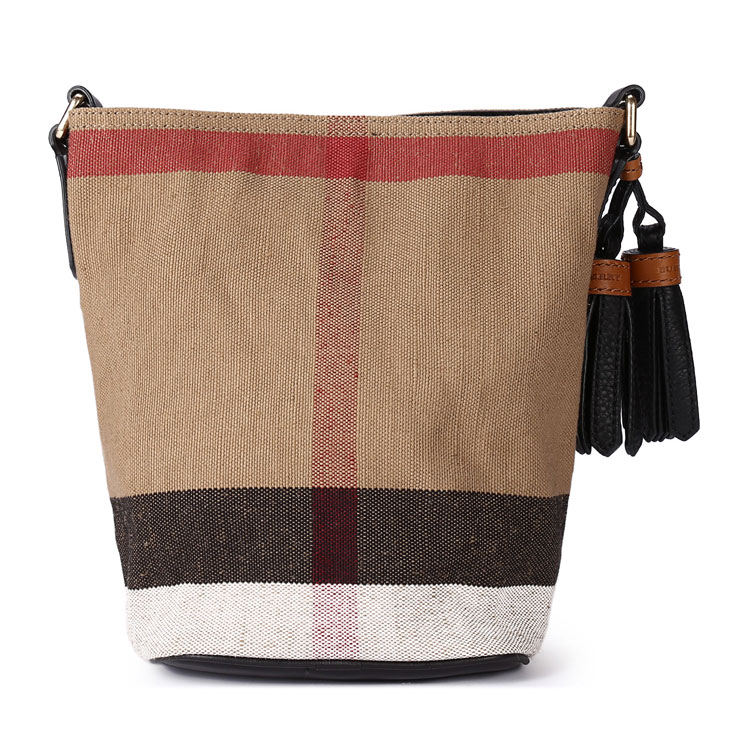burberry(博柏利) 卡其色帆布格纹女士小号水桶包