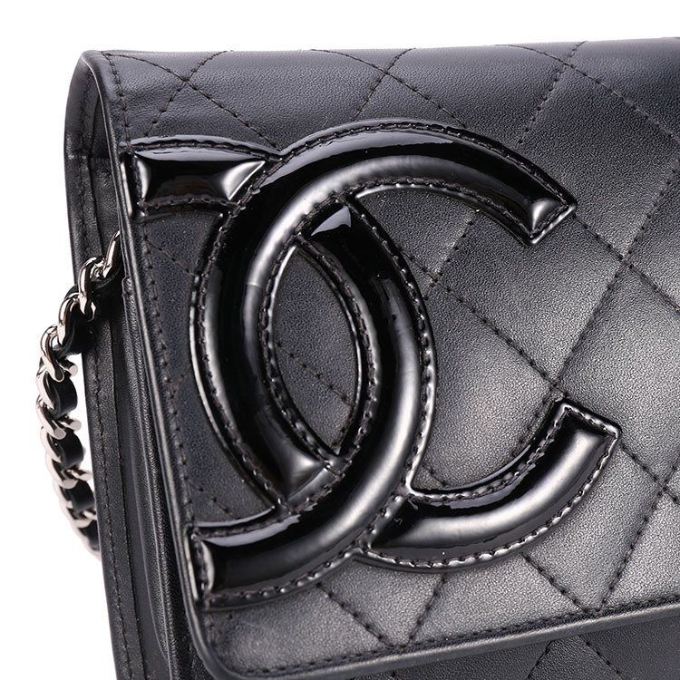 chanel(香奈儿) 黑色皮质银链斜挎包 康鹏woc ch