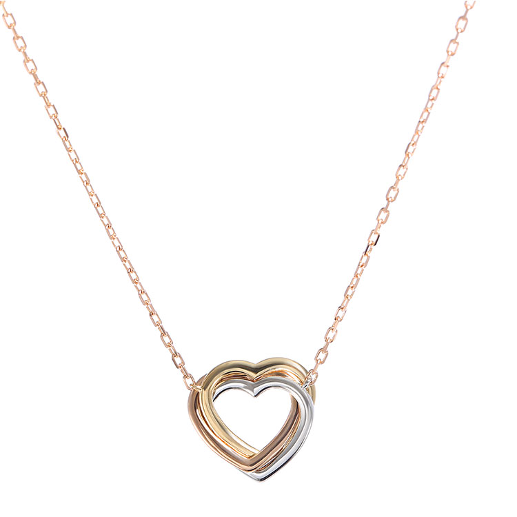 cartier(卡地亚) trinity系列18k金三色金三环心形镶钻项链ch