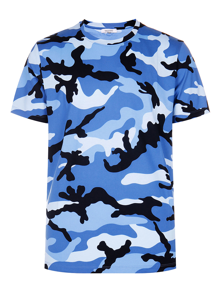 valentino garavani/ 华伦天奴 圆领 短袖 纯棉 天蓝色混色 迷彩 休闲