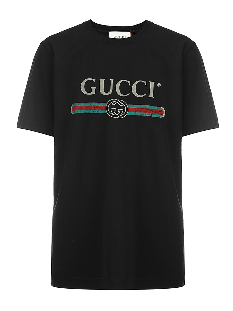 【gucci古驰 男士短袖t恤】gucci(古驰 gucci标识黑色印花t恤 xxl