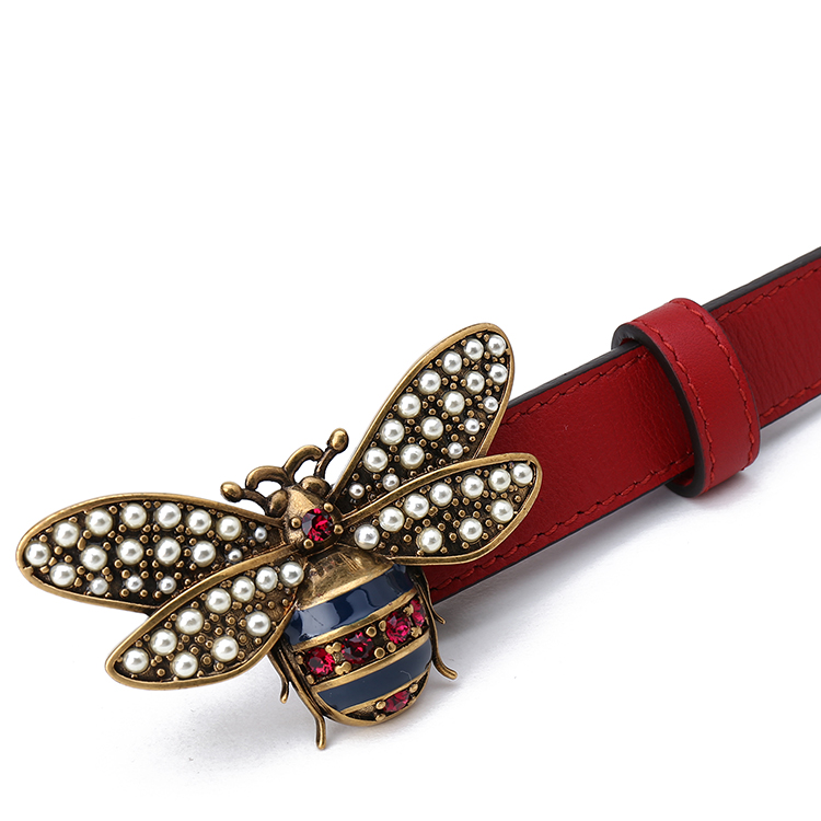 gucci古驰红色皮质蜜蜂款扣腰带85