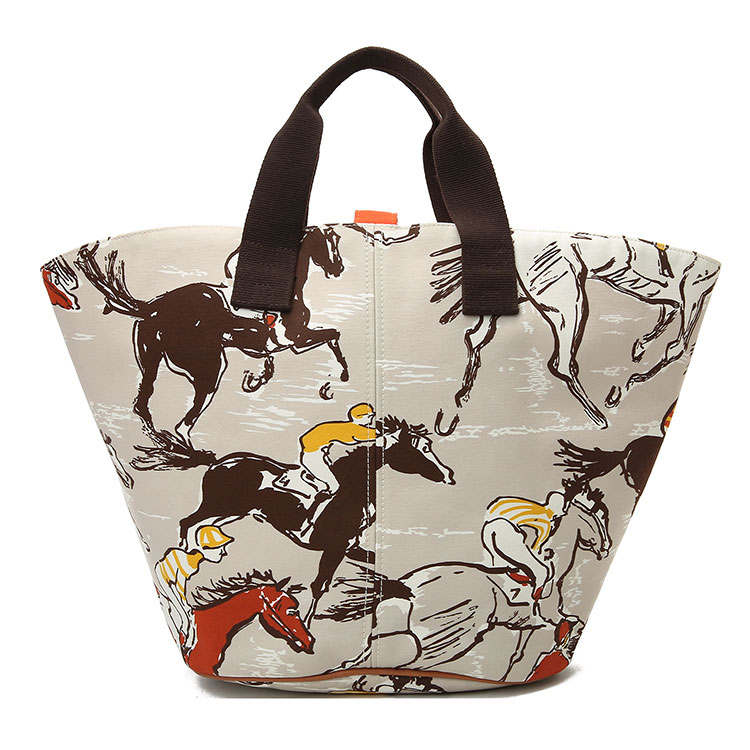 hermes(爱马仕) 灰色底彩色花纹帆布单肩包