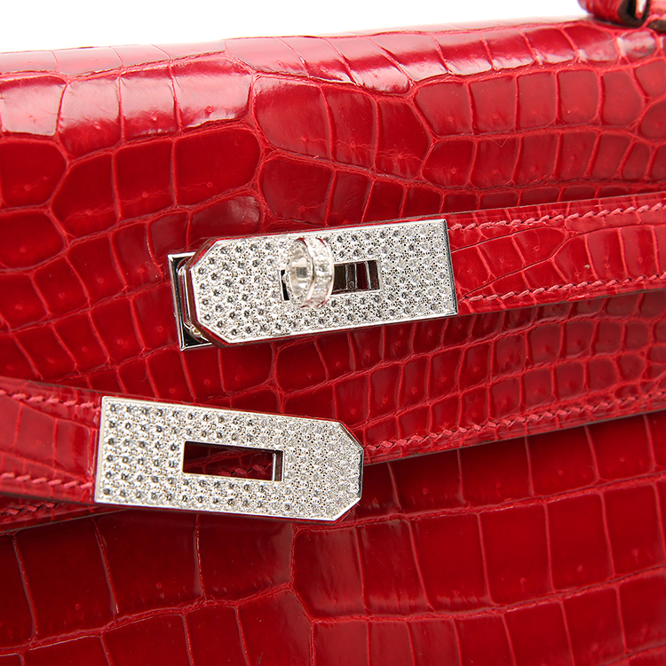 hermes(爱马仕) 红色鳄鱼皮钻扣两用包kelly(无肩带款)