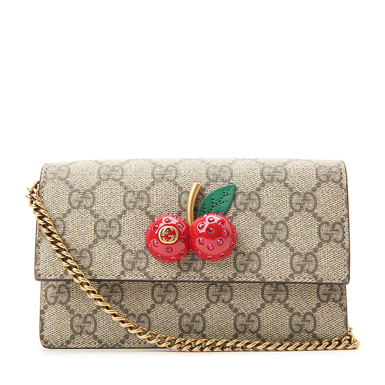 11可用券】gucci(古驰)卡其色pvc樱桃款斜挎包