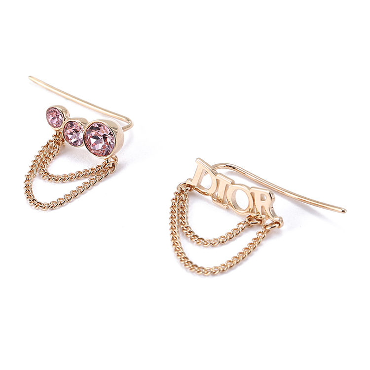 dior(迪奥)#金色金属粉色水钻装饰挂耳耳钉