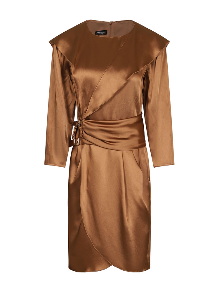 emporio armani/安普里奥阿玛尼 壤土棕色 女士围裹式七分袖连衣裙 1n