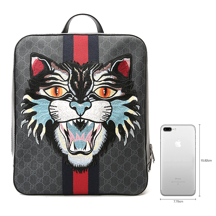 gucci(古驰)气场猫贴花ggsupreme高级人造帆布背包