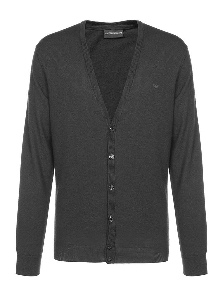 emporio armani/安普里奥阿玛尼 深灰色 男士logo纯色v领开衫毛衣 8n1