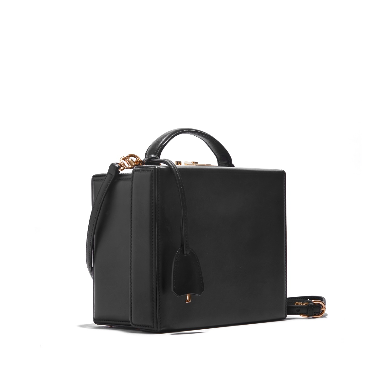 mark cross grace女士光滑小牛皮箱型单肩包lady gaga同款中号(黑/浅