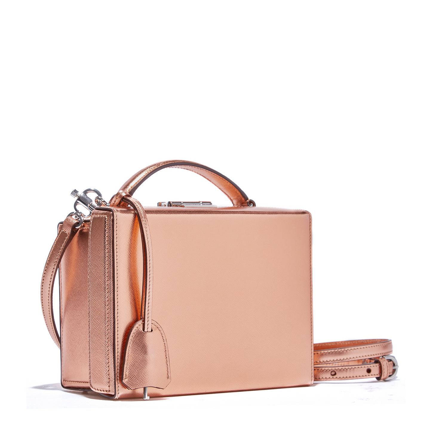 mark cross grace女士十字纹小牛皮箱型单肩包emmy rossum同款金属色