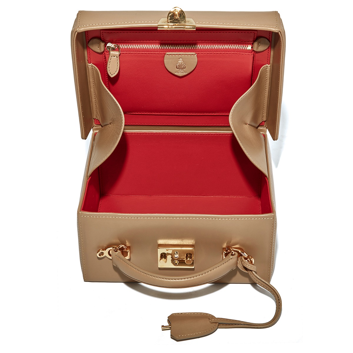 mark cross grace女士光滑小牛皮箱型单肩包katy perry同款肉粉色小号