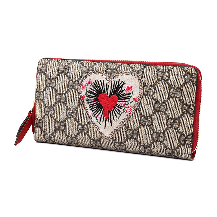 【gucci古驰 钱包】gucci(古驰) 卡其色色pvc刺绣长款拉链钱夹【正品