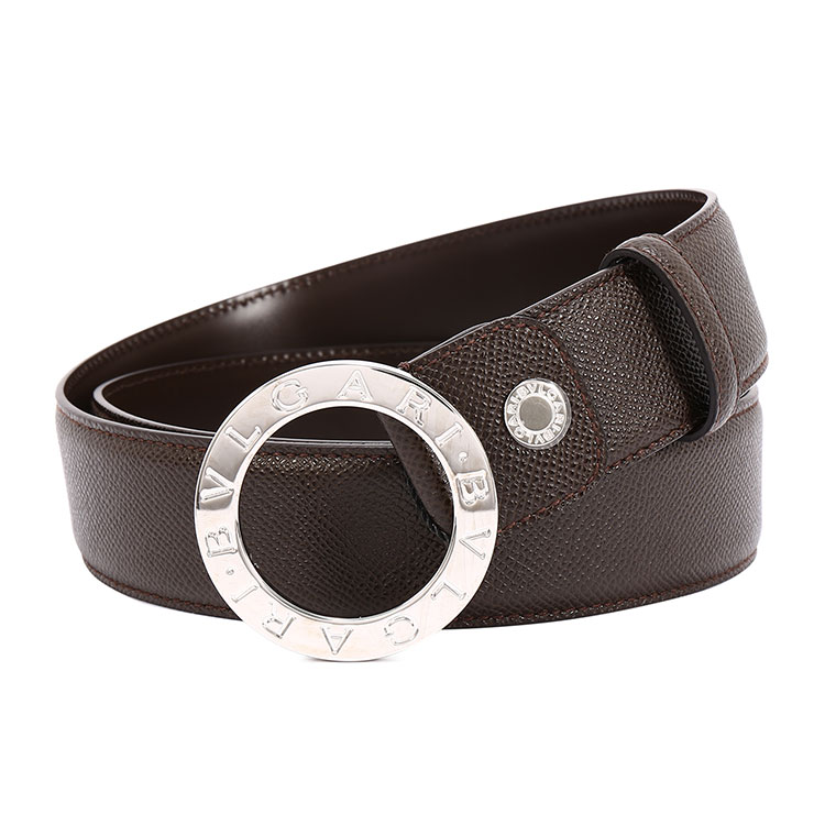 bvlgari宝格丽深咖啡色皮质银色带扣男士腰带120可裁剪