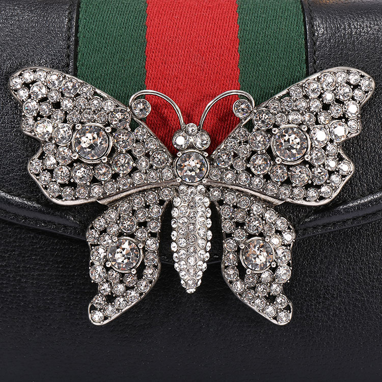 gucci(古驰) #totem系列黑色皮质蝴蝶水钻装饰斜挎包