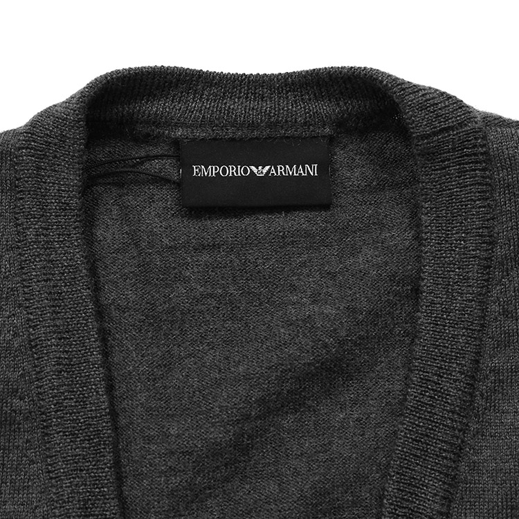 emporio armani/安普里奥阿玛尼 深灰色 男士logo纯色v领开衫毛衣 8n1