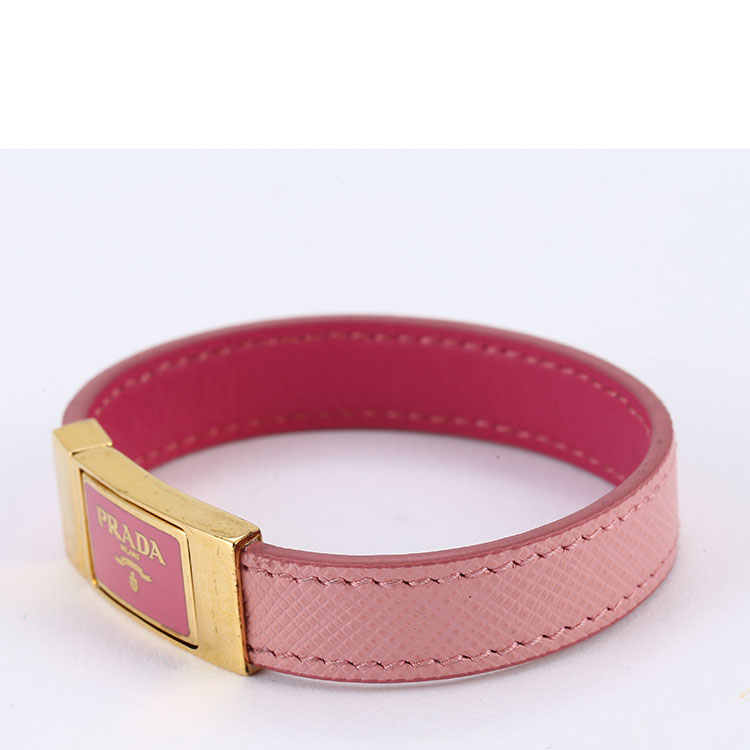 prada(普拉达) #粉色皮质logo扣手镯 m 17cm