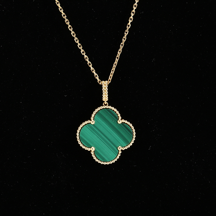 arpels(梵克雅宝) 经典款magic alhambra系列女士18k金孔雀石项链套链