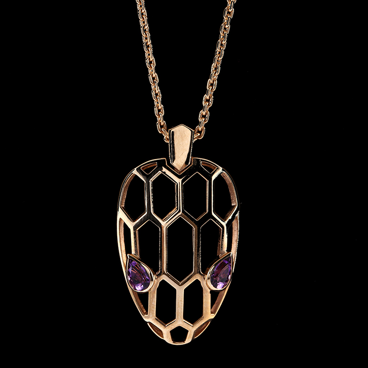 bvlgari(宝格丽) #serpenti系列18k金蛇头吊坠紫水晶吊坠项链