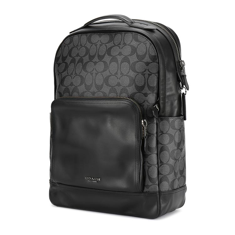 coach(蔻驰) #灰黑色pvc配皮logo印花男士双肩包