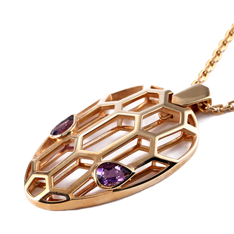 bvlgari(宝格丽) #serpenti系列18k金蛇头吊坠紫水晶吊坠项链