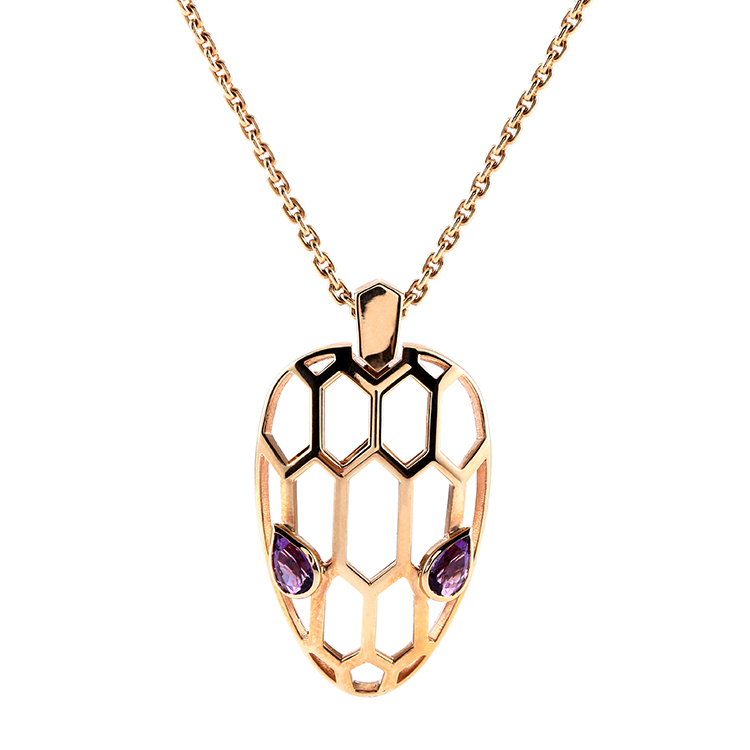 bvlgari(宝格丽) #serpenti系列18k金蛇头吊坠紫水晶吊坠项链