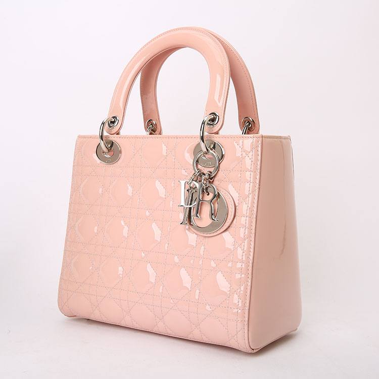 dior(迪奥) 经典款lady系列女士粉色漆皮两用包