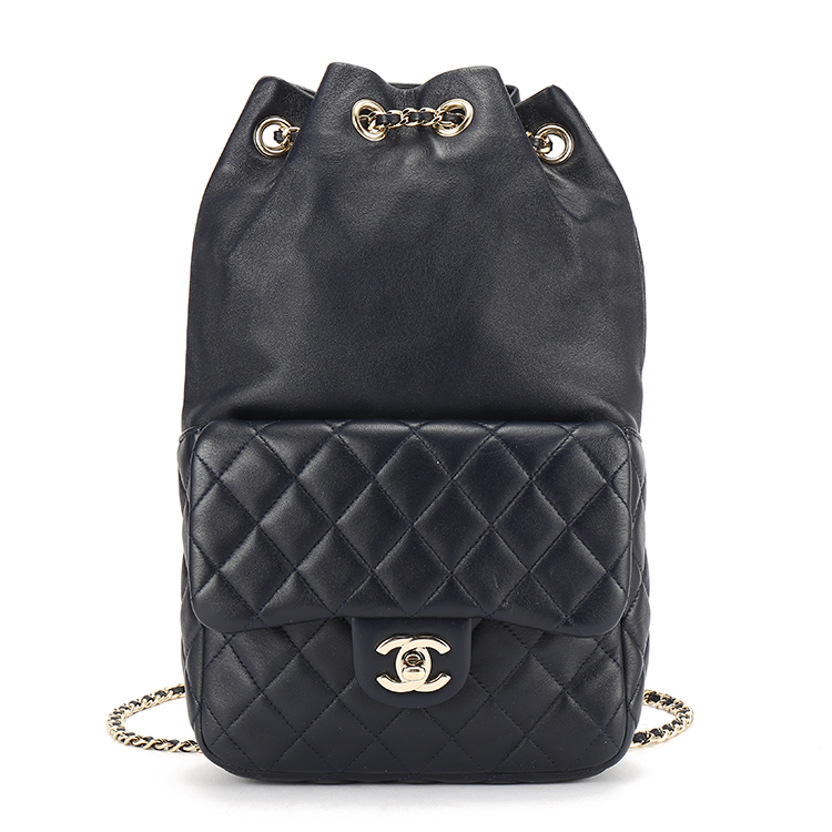 chanel(香奈儿) #藏蓝色皮质链条女士双肩包