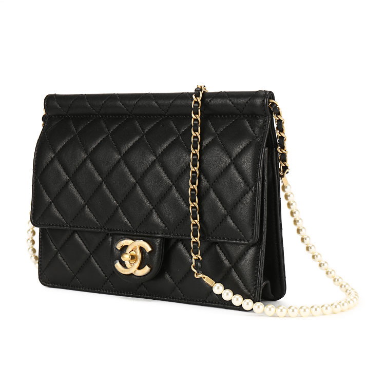 chanel(香奈儿) #黑色皮质仿珍珠装饰肩带斜挎包 ch