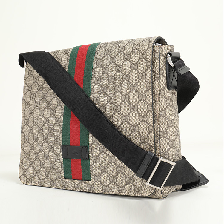 gucci(古驰) #卡其色pvc红绿条纹男士斜挎包