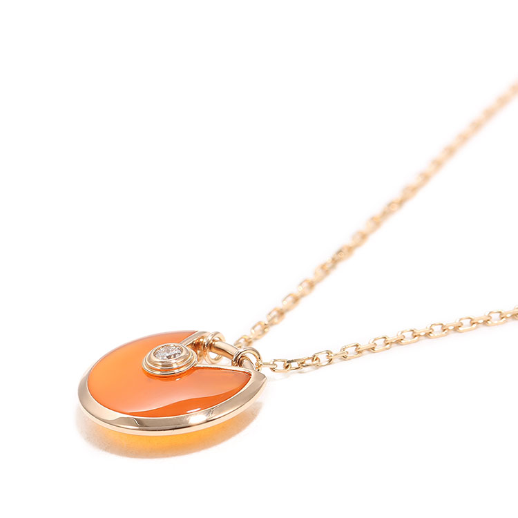 cartier(卡地亚) amulette de cartier系列18k金单钻红玉髓项链