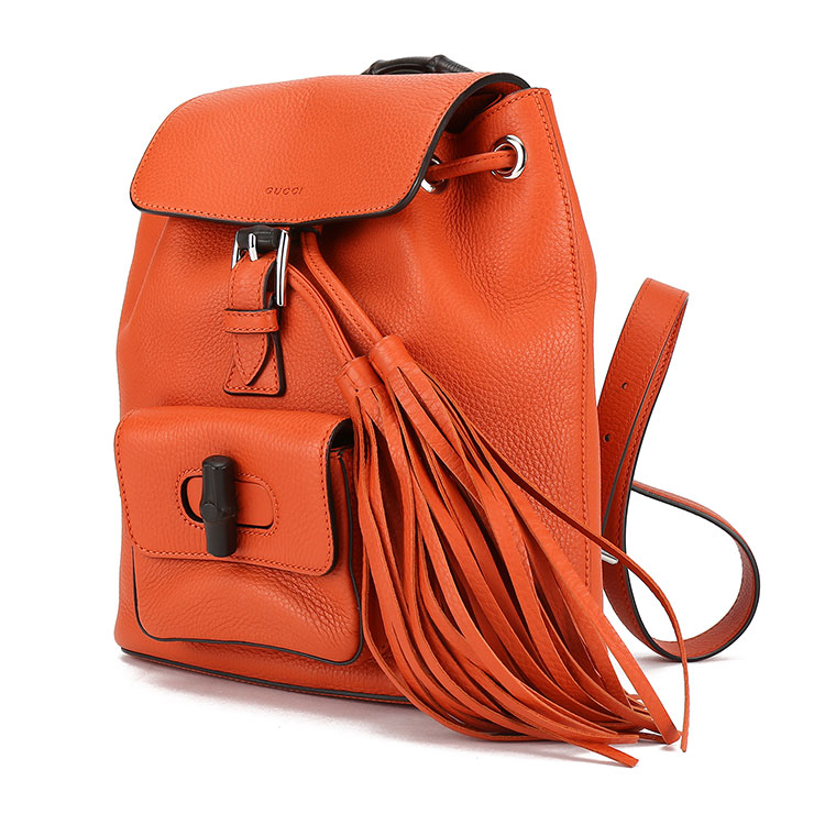 gucci(古驰) 橘色皮质流苏竹节小号双肩包 ch