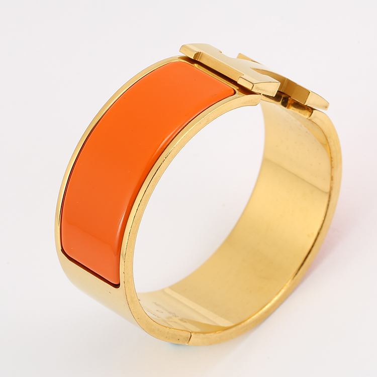 hermes(爱马仕) 女士经典款橘色宽版珐琅手镯