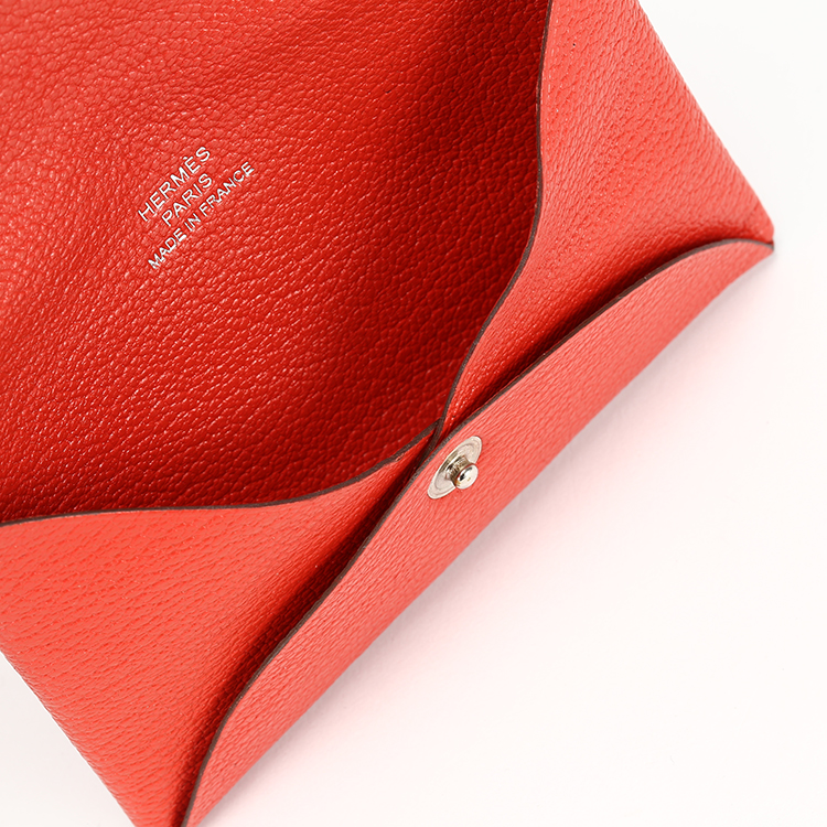 hermes爱马仕红色皮质女士卡包