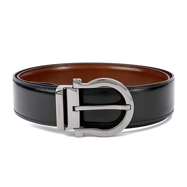 ferragamo/菲拉格慕 棕色/黑色 男士gancini针扣双面可调式腰带