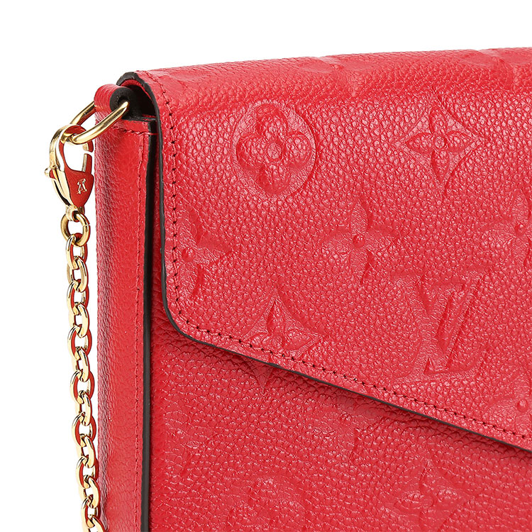 vuitton(路易威登) #pochette felicie系列猩红色皮质三合一女士信封