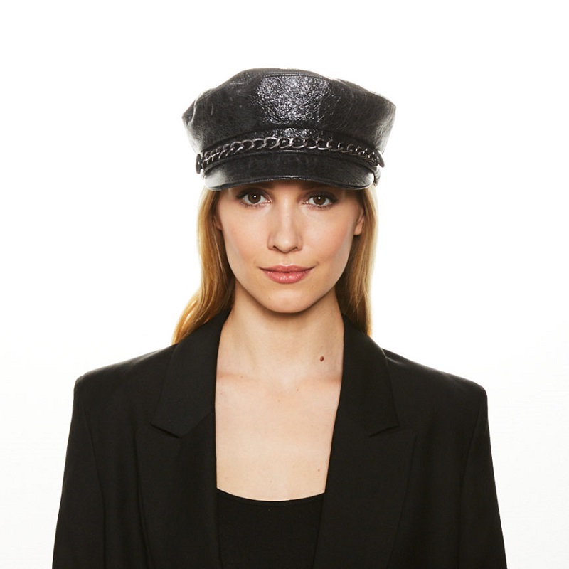 eugenia kim marina 黑色做旧皮报童帽 29104-12519