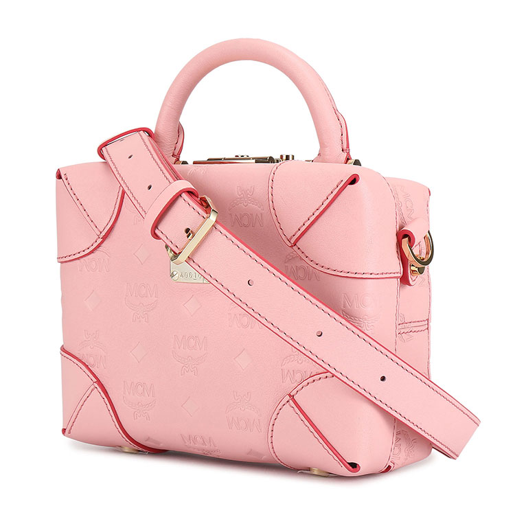 mcm(mcm) #粉色皮质盒子包手提斜挎包