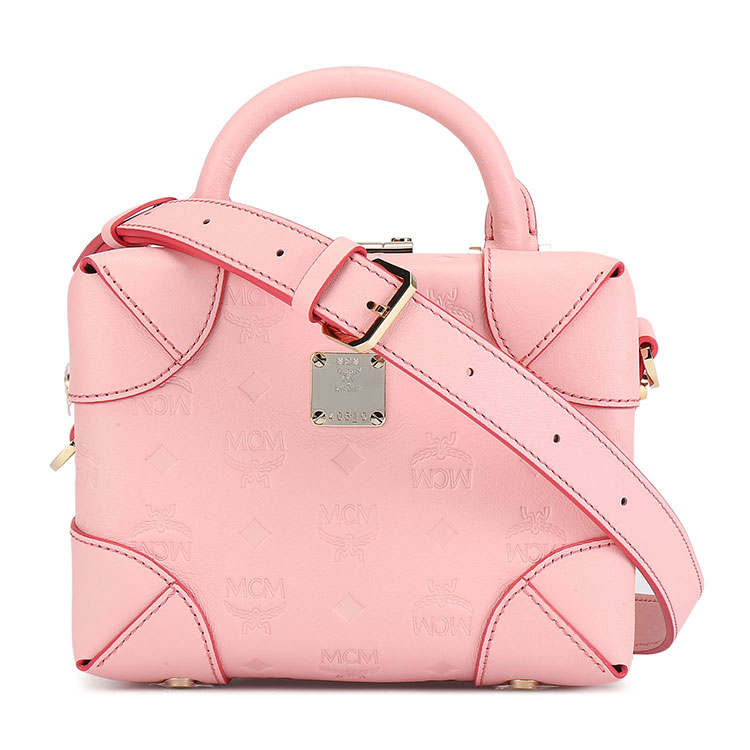 mcm(mcm) #粉色皮质盒子包手提斜挎包