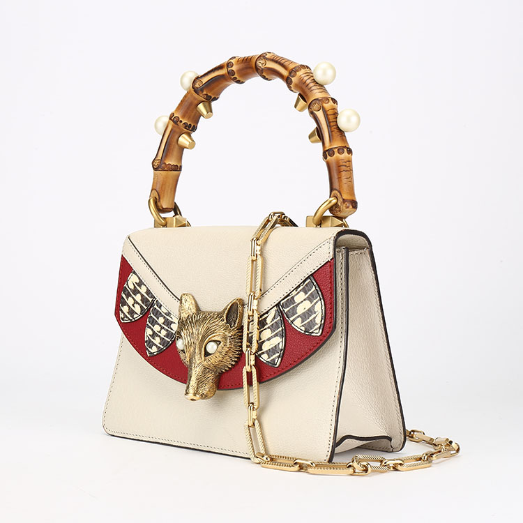 gucci(古驰) 白色皮质竹节珍珠狐狸装饰两用包 ch