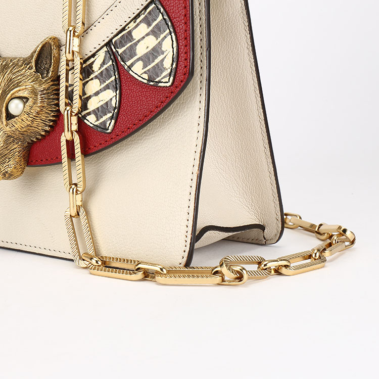 gucci(古驰) 白色皮质竹节珍珠狐狸装饰两用包 ch