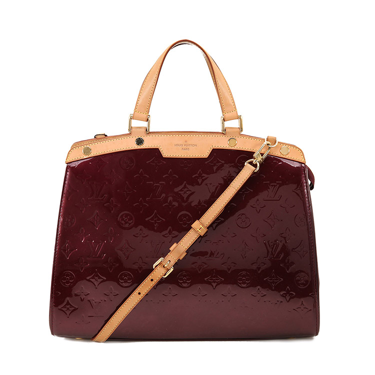 louis vuitton(路易威登) #酒红色漆皮logo压花女士手提单肩两用包