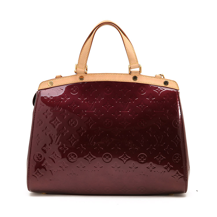 louis vuitton(路易威登) #酒红色漆皮logo压花女士手提单肩两用包