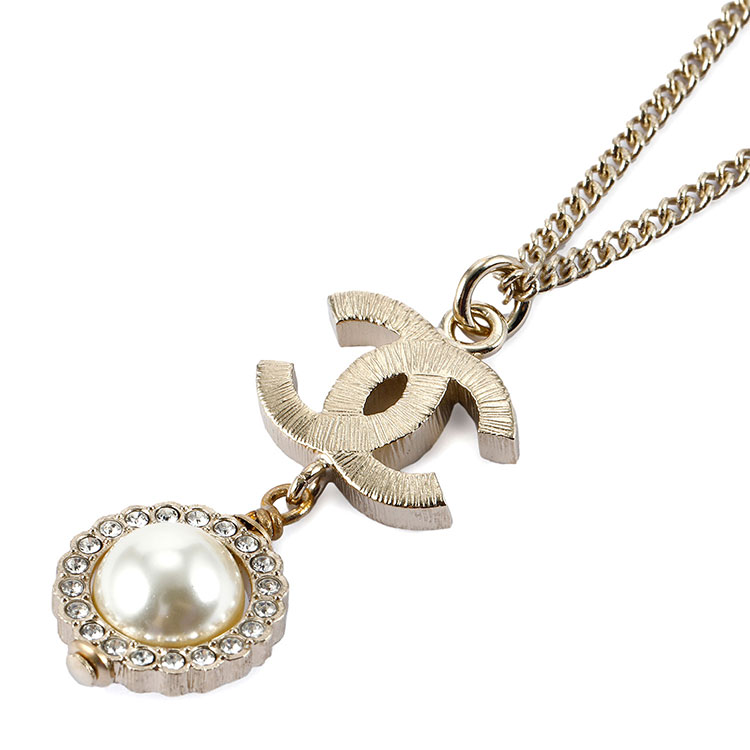 chanel(香奈儿) #金色双c水钻吊坠项链